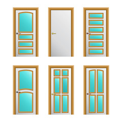 Set of 6 doors with golden profiles with glass insertions. Eps10