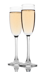 glasses of champagne isolated on a white