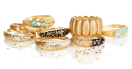 Elegant and fashion golden bracelets isolated