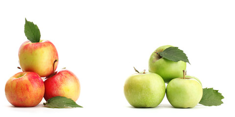 sweet apples with leaves, isolated on white