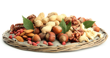 assortment of tasty nuts, isolated on white