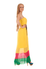 Beautiful blond woman in yellow dress
