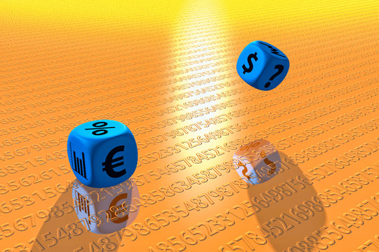 The aleas of finance and economy simbolized by dices. Finance is a game, you can win or lose