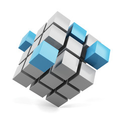 abstract 3d illustration of cube assembling from blocks
