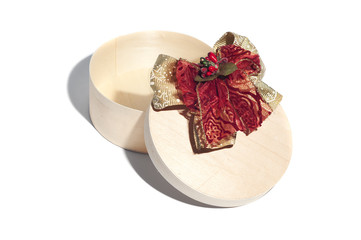 Fototapeta na wymiar wooden box with bow ornament, Christmas gift