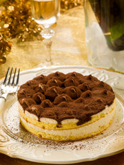 tiramisu over golden table