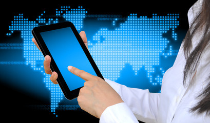 touch pad PC on women hand