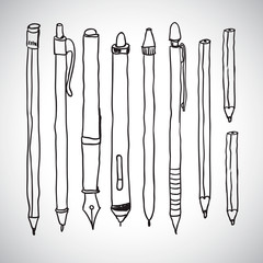 Illustration of pencil, pen and fountain pen icons