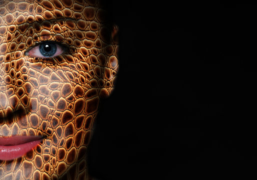 Woman Face With Lizard Skin Pattern