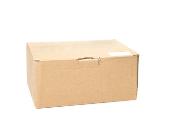 Cardboard box  who are closed with a white label