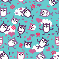 Romantic seamless pattern with cute funny creatures