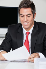 Businessman Reading Document In Office
