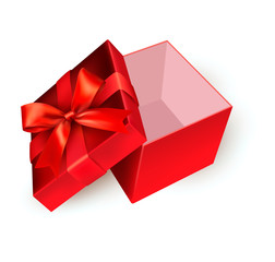 Open red gift box with red ribbon. Vector