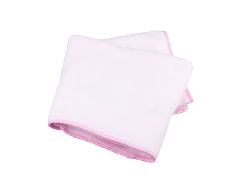 Pink fleece blanket for baby on white background