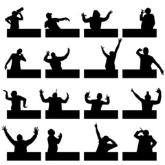 man in various poses on black silhouette