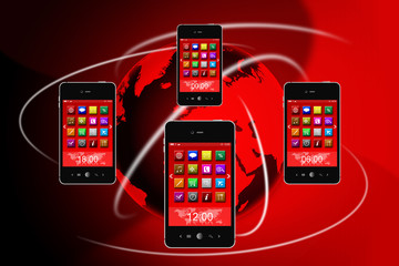 Smartphone Réseaux Sociaux Monde Rouge
