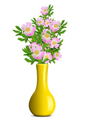 dog rose in the yellow vase