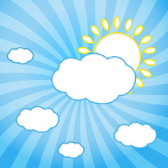 Abstract web design background with clouds and sun with rays.