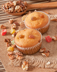 Muffins with nuts and raisins 