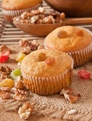 Muffins with nuts and raisins 