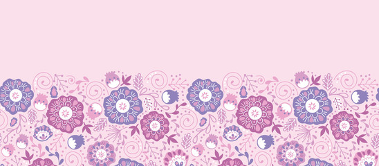 Vector Purple Blossom Horizontal Seamless Pattern Background