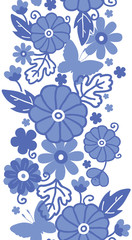 Vector Delft blue Dutch flowers elegant vertical seamless