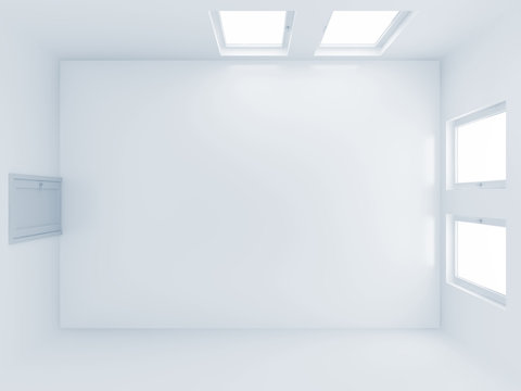 empty room with closed door and light from windows