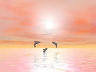 Foto op Canvas Gelukkige dolfijnen - 3D render © Elenarts
