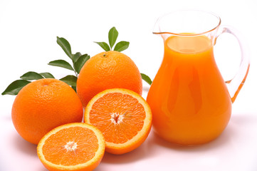 Orange and orange juice isolated on white