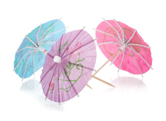 Three colored cocktail umbrellas