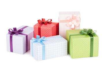 Colorful gift boxes with ribbon and bow