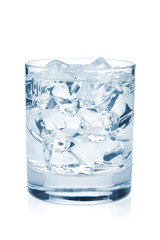 Glass of pure water with ice cubes