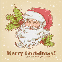 Christmas retro postcard with cute smiling Santa Claus - 47022254