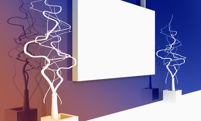 Empty white projection screen in studio