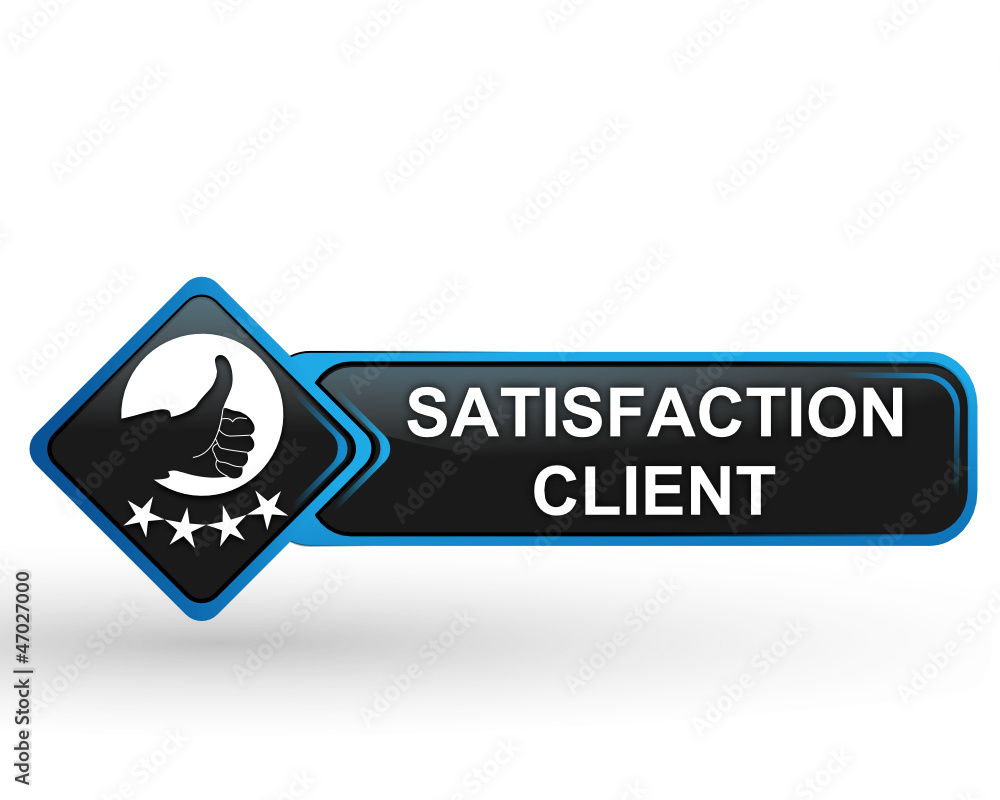 Poster satisfaction client sur bouton web carré design bleu