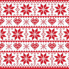 Obraz premium Christmas knitted pattern, card - scandynavian sweater style