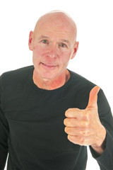 Portrait bald man with thumbs up