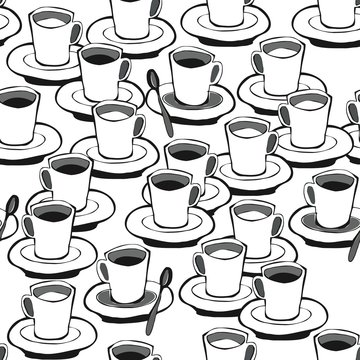 czarna i biała kawa monochromatyczny wz&oacute;r na białym tle