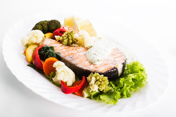 Grilled salmon steak with vegatables