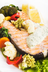 Grilled salmon steak with vegatables