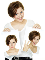 Woman shows her varying attitudes and expression of emotions