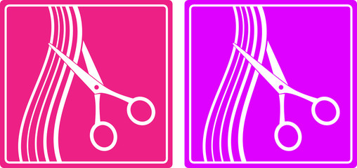 colorful set of hair salon sign with hair and scissors