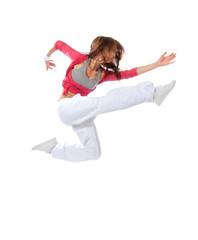 slim hip-hop style teenage girl jumping dancing