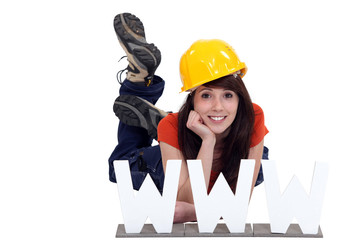 A woman advertising the internet.