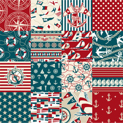 Nautical elements patchwork pattern