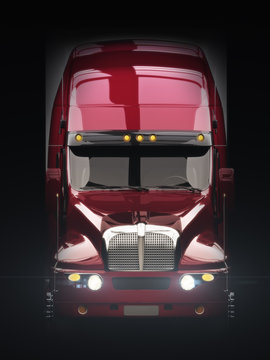 Semi truck with lights with dark background