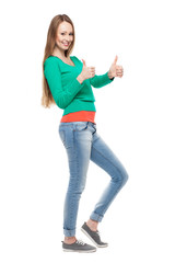 Young woman with thumbs up