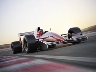 Fototapete Motorsport Indy-Autorennfahrer mit unscharfem Hintergrund
