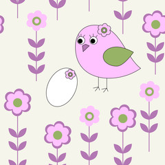 Seamless pattern with birds and eggs