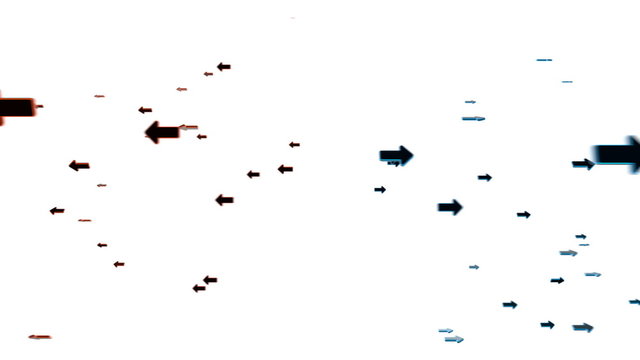 Red and blue arrows on white, moving outwards from the center.